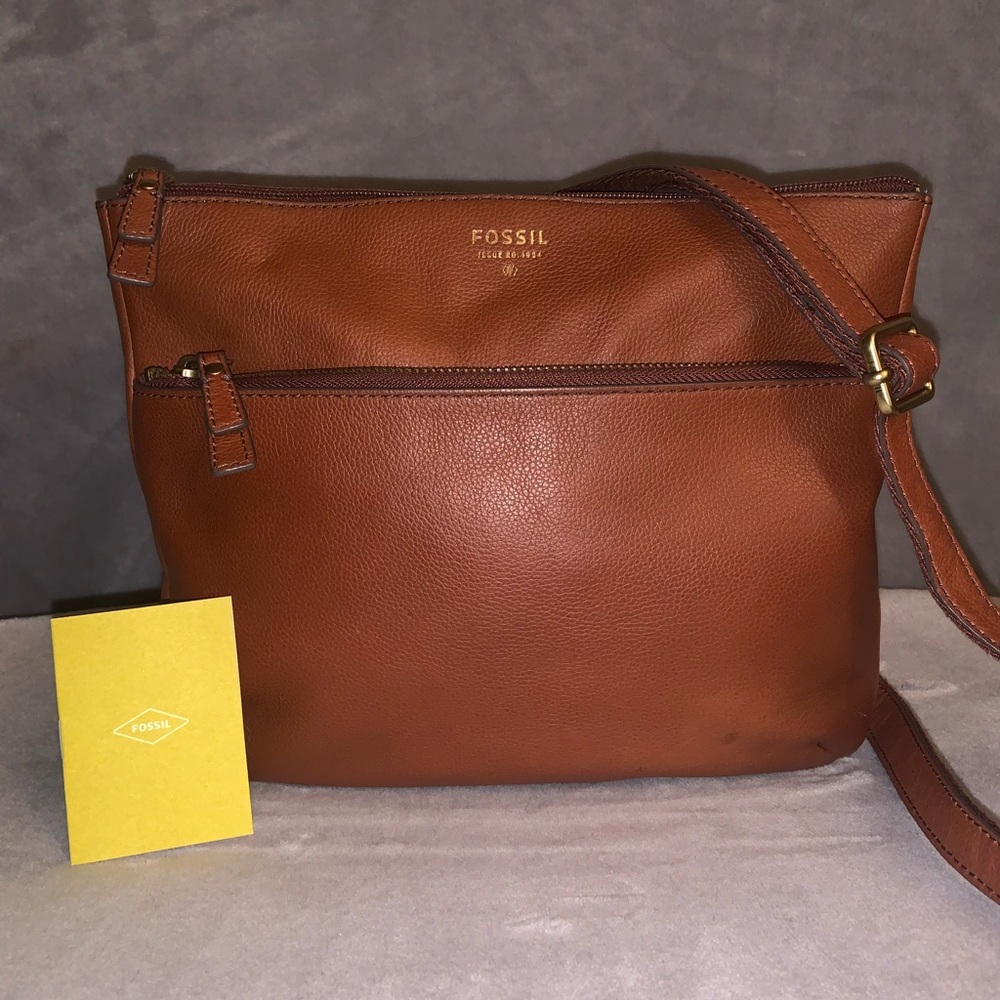 Fossil Tinsley Pebbled Leather Crossbody Bag Brown